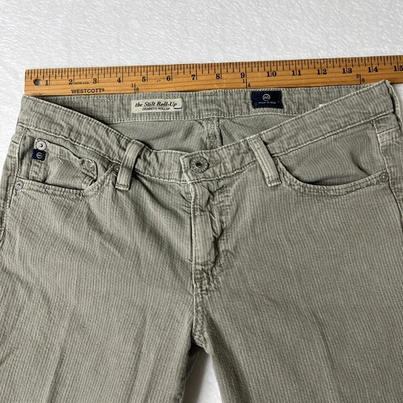 Adriano Goldschmeid AG Sz 27R Stilt Cigarette Roll Up Stripe Khaki Low Rise Crop - Picture 12 of 13